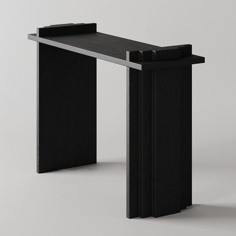 Console Mid-Century moderne en bois massif noir, H 33,5 po x l 39,4 po x P 15,7 po