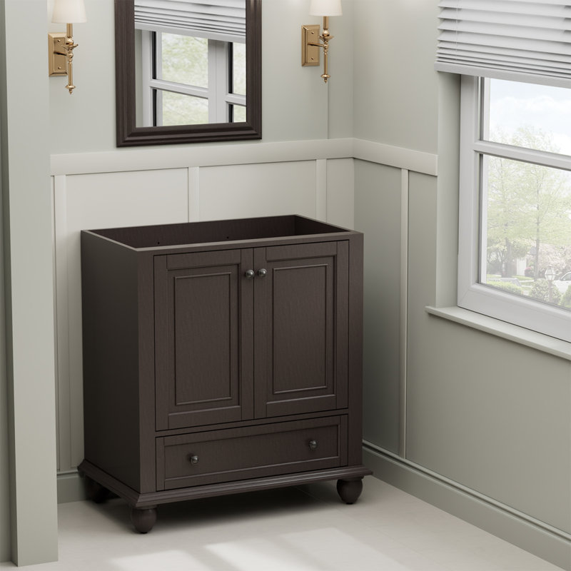 Base de meuble-lavabo simple 30 po, surface peinte, portes à fermeture en douceur, Noyer foncé