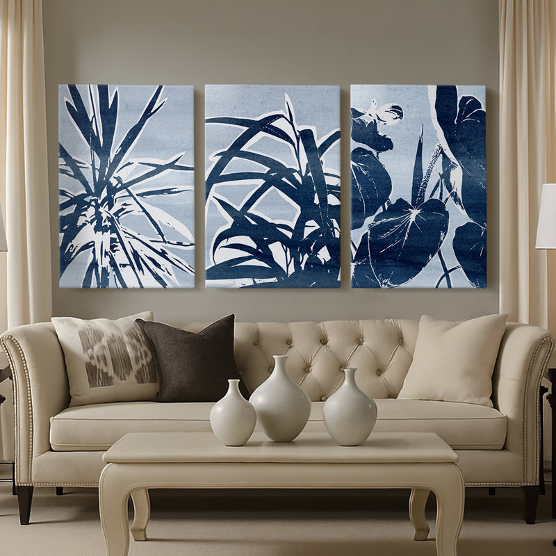 Plant Life I - Toile tendue avec châssis sur mesure - 3 pièces, H 36 po x l 72 po