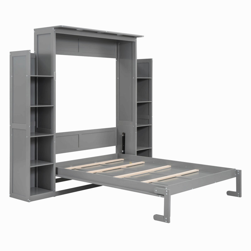 Lit escamotable double avec tablettes et lumières DEL, Lit double, Gris