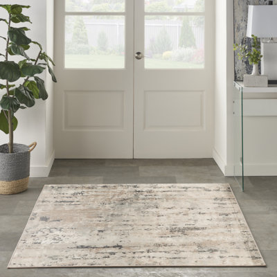Tapis beige / gris en polyester / polypropylène tissé à la machine Addie