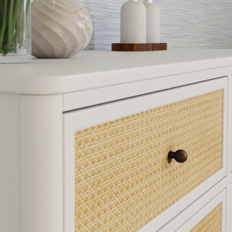 Marin 6 Drawer 19.49" W Dresser, Warm White/ Honey Cane