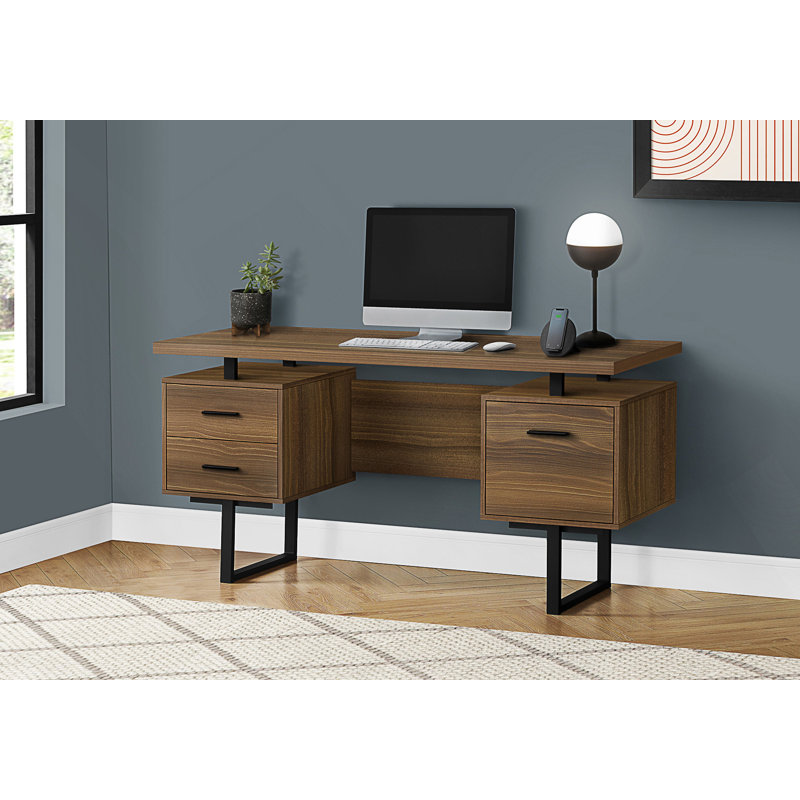 Bureau d'ordinateur réversible de 60 pouces avec tiroirs de rangement pour les bureaux modernes et les espaces de travail pour ordinateur portable.