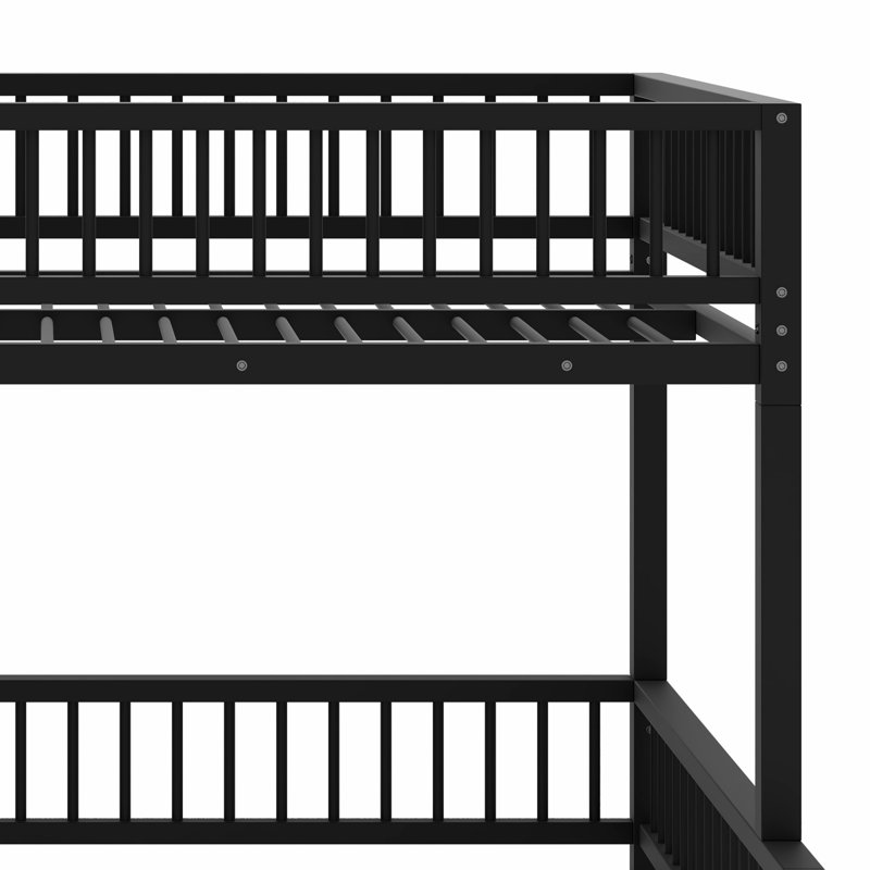 Structure de lit superposé au sol avec échelle et garde-corps de sécurité, Lit superposé double sur grand, Noir