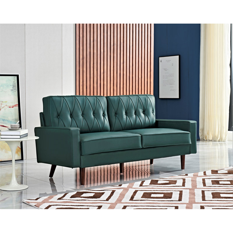 Faux Leather Square Arm Loveseat, Green Faux Leather, 33" H x 70" W x 31" D