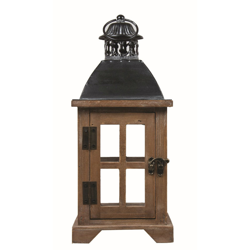 Lanterne de table 14 po, H 14 po x l 6 po x P 6 po, Brun / noir