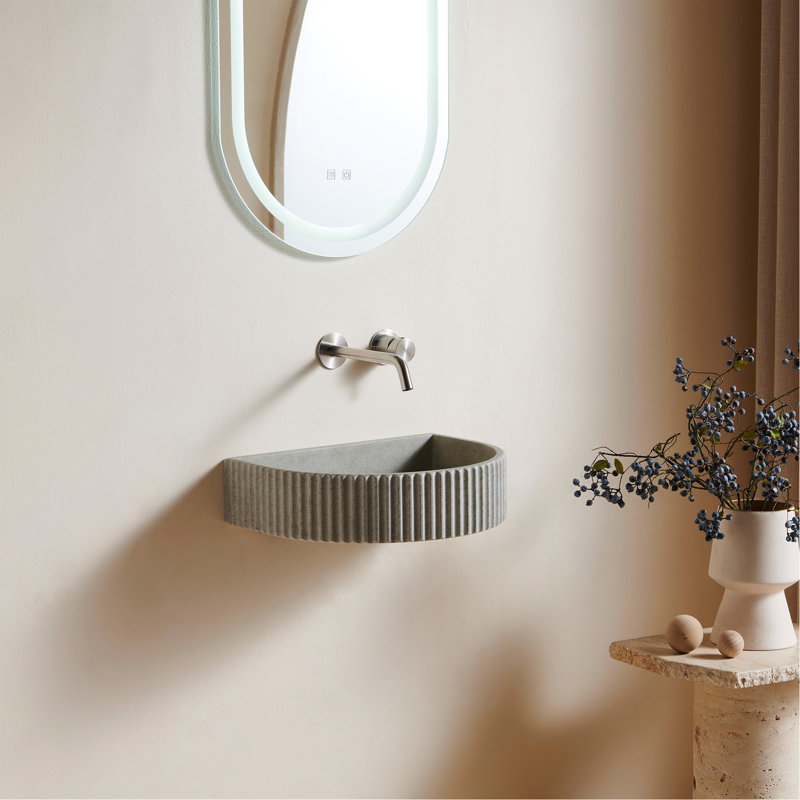 Lavabo de salle de bain de 45,7 cm (18 po), lavabo en microciment de forme irrégulière, sans meuble, sans robinetterie ni couvercle, couleur gris ciment
