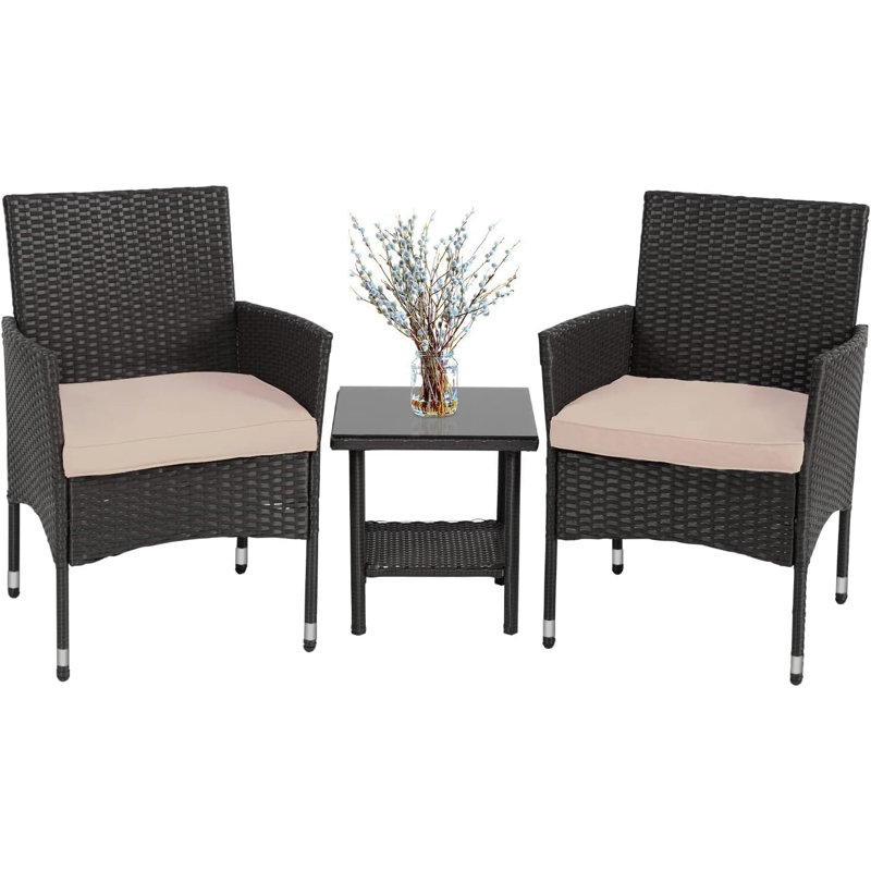 Ensemble de meubles de patio 3 pièces, ensemble de table et chaises en rotin noir