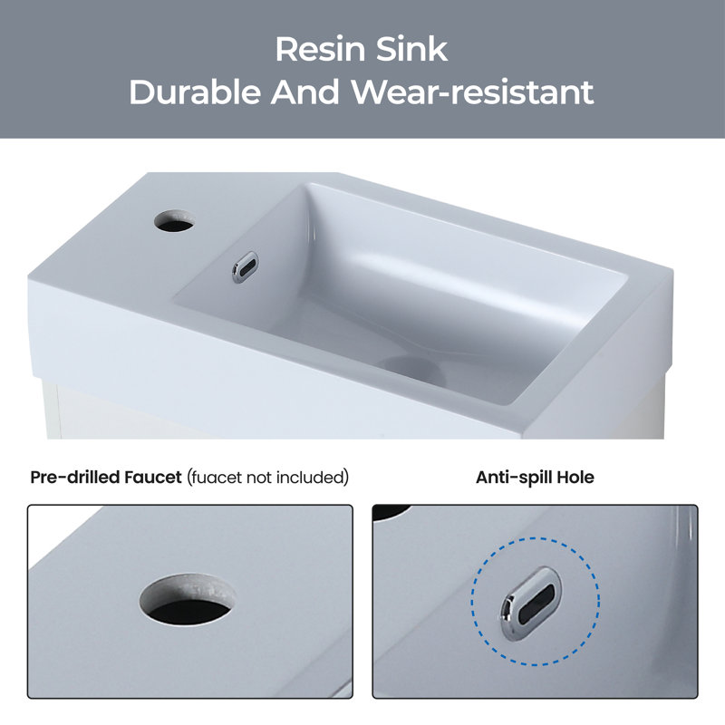 Ensemble de meuble-lavabo simple 18,11 po avec plateau en résine, Blanc