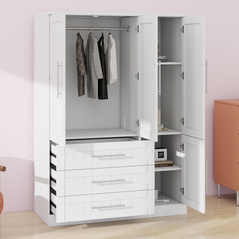 Garde-robe à 4 portes avec tiroirs, Blanc
