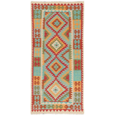 Runner 98 cm x 208 cm Wool Hand Woven Kilim Area Rug