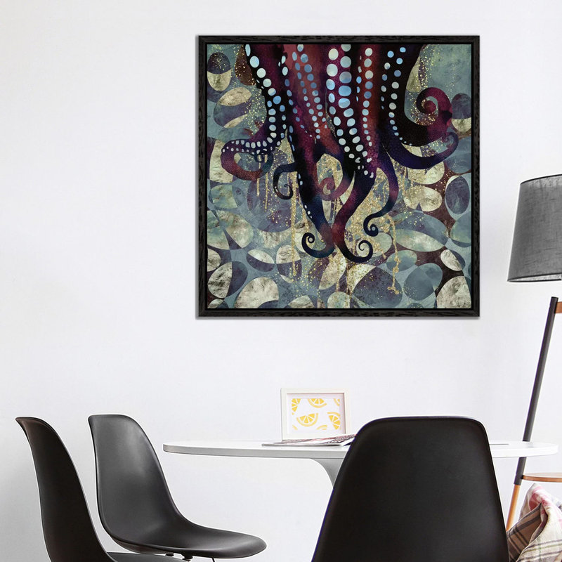 Metallic Ocean II - Print on Canvas, 93.98 cm H x 93.98 cm W, Black Framed