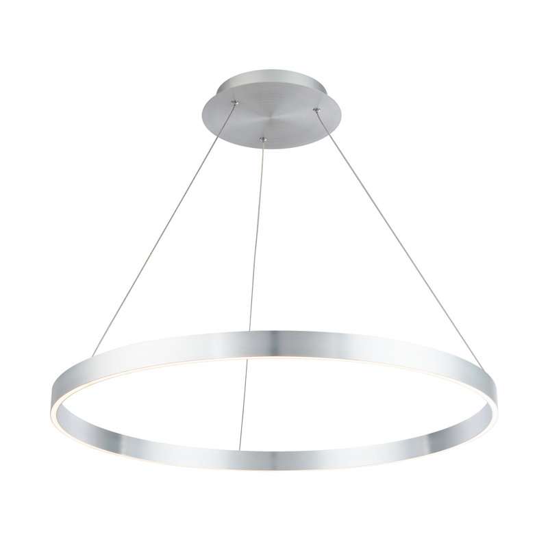 Luminaire suspendu tambour Sirius Unique à intensité variable DEL, Aluminium brossé, H 1,88 po x l 47,88 po x P 47,88 po