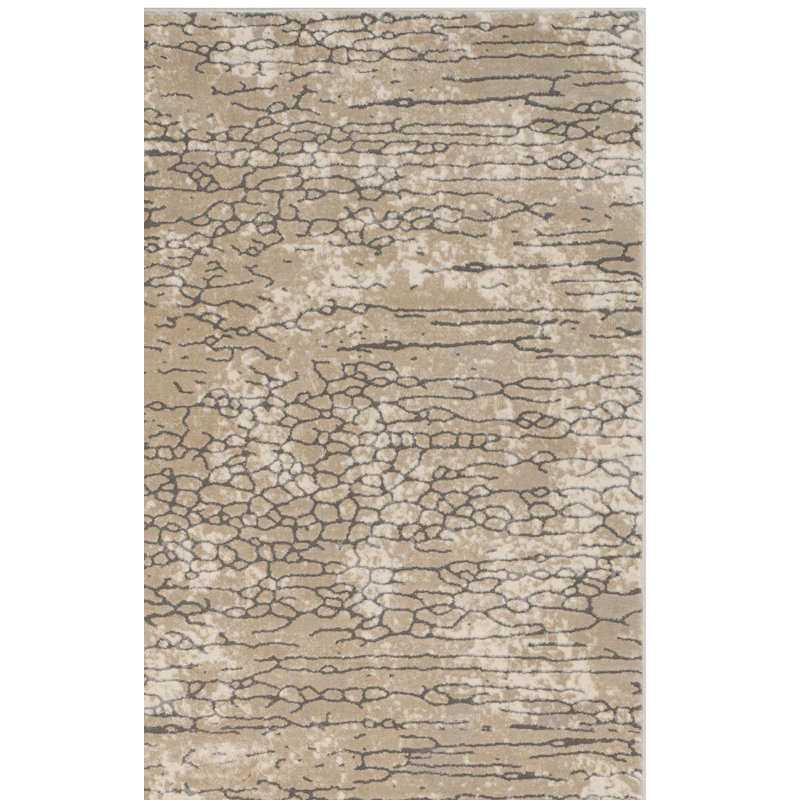 Tapis à motifs abstraits beige et gris Edvin, Rectangle 6 pi 7 po x 9 pi