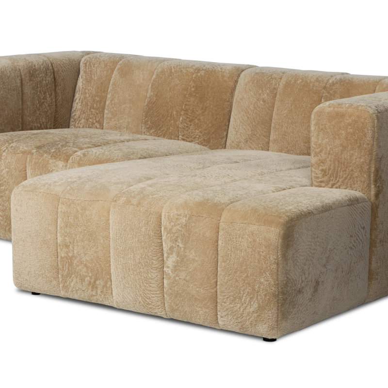 Curteria Upholstered Genuine Fur L-Shaped Sofa & Chaise, 28.5" H x 90" W x 68" D, Right Hand Facing