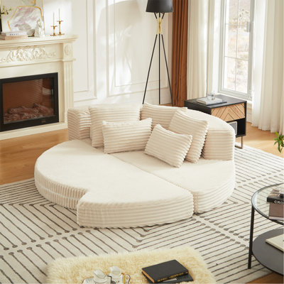 Canapé-lit semi-circulaire 78,5 pouces en velours côtelé 2-en-1 78 pouces, fauteuil inclinable design avec coussin pour le cou et cinq coussins décoratifs dans le salon