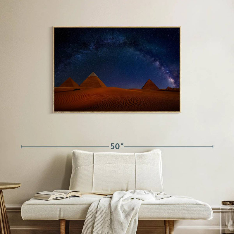 Ciel étoilé sur les pyramides de Gizeh, Cadre flottant en bois naturel, 40 po x 27 po