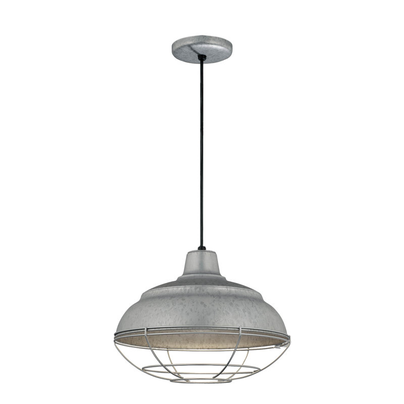 Abrahamson 1 - Light RLM Single Dome Pendant, Galvanized, 8.25"H x 14" W x 14" D