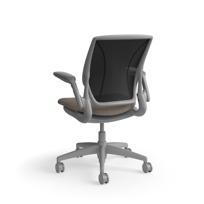 World LM, Ergonomic Task Chair with Poppy Seed Backrest, and  Autumn Upholstered Seat, Gray, Light Brown Fabric, Black Mesh