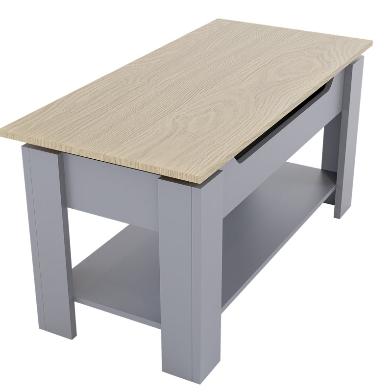 Anavictoria Lift Top Four Leg Coffee Table with Storage, Oak, Grey