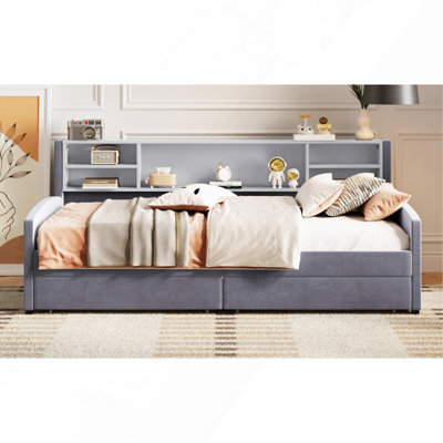 Twin Size Upholstered Platform Bed With Storage Drawers