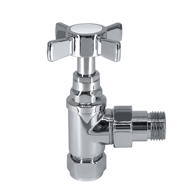 Traditional Cross Angled Heated Towel Rail Radiator Manual Valves 15Mm X 1/2" One Pair