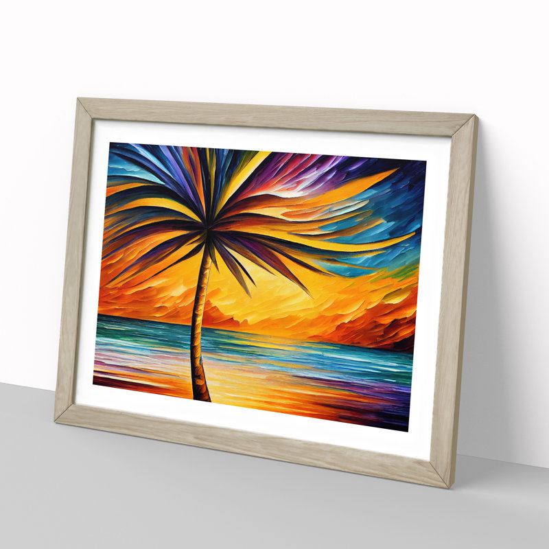 XH1022-6764X Palm Tree Vol.8 1 Piece Single Picture Frame Painting, 34cm H x 46cm W x 2cm D, Oak Framed