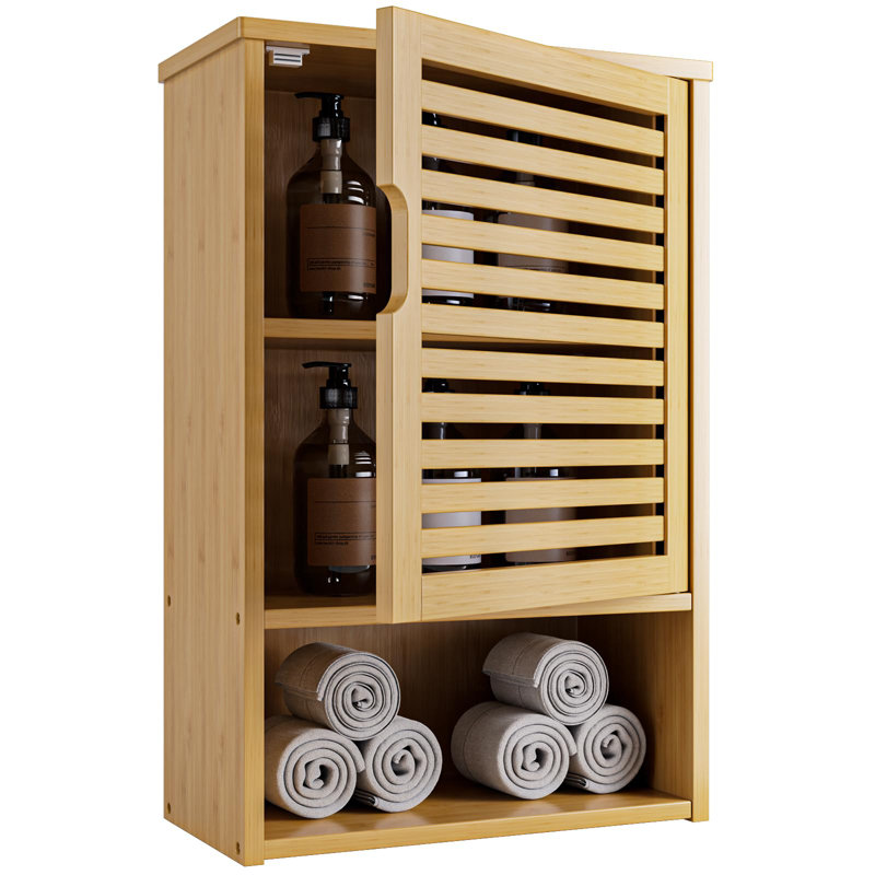 Bamboo Wall Mounted Required Bathroom Cabinet, Natural