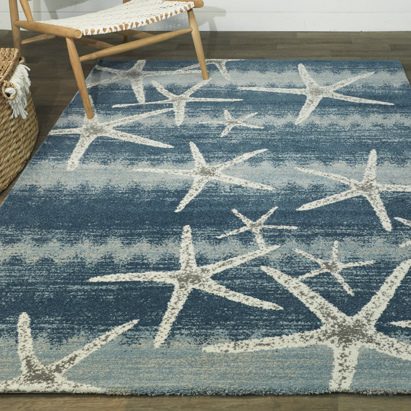 Bayshore Coastal Starfish Striped Area Rug, Rectangle 7'10" x 10'