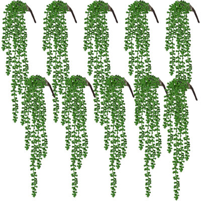 10Pcs Artificial Succulents Hanging Plants Fake Hanging Plants Faux String Of Pearls Faux Greenery Wall Plant Artificial Plants Indoor Outdoor Home Garden Decor(Green)