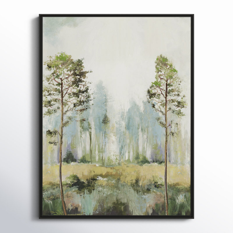 «Teton Tall Green Trees II» par Teton Pearce - reproduction encadrée sur toile, H 41,5 po x l 31,5 po, Noir