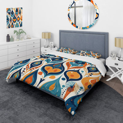 Orange and Blue Botanical Symphony II Microfiber / Polyester Duvet Cover SetMicrofiber / Polyester Duvet Cover Set