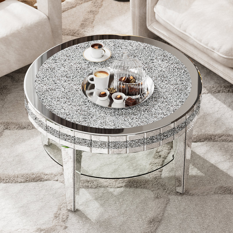Table basse ronde avec 2 niveaux, table basse en miroir pour le salon