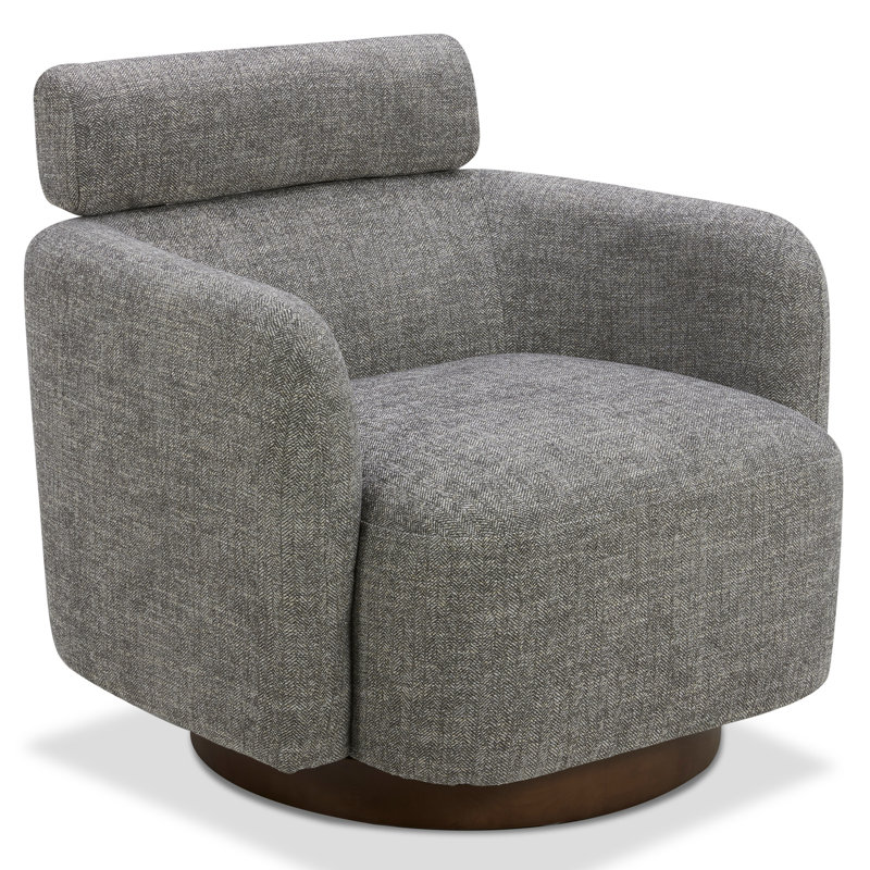 Fauteuil d'appoint pivotant avec appui-tête réglable Becerril, Noyer, Polyester gris galet