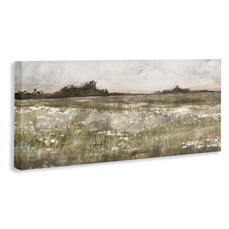 Green Landscape Canvas Wall Art with Wooden Frame, 48 x 20