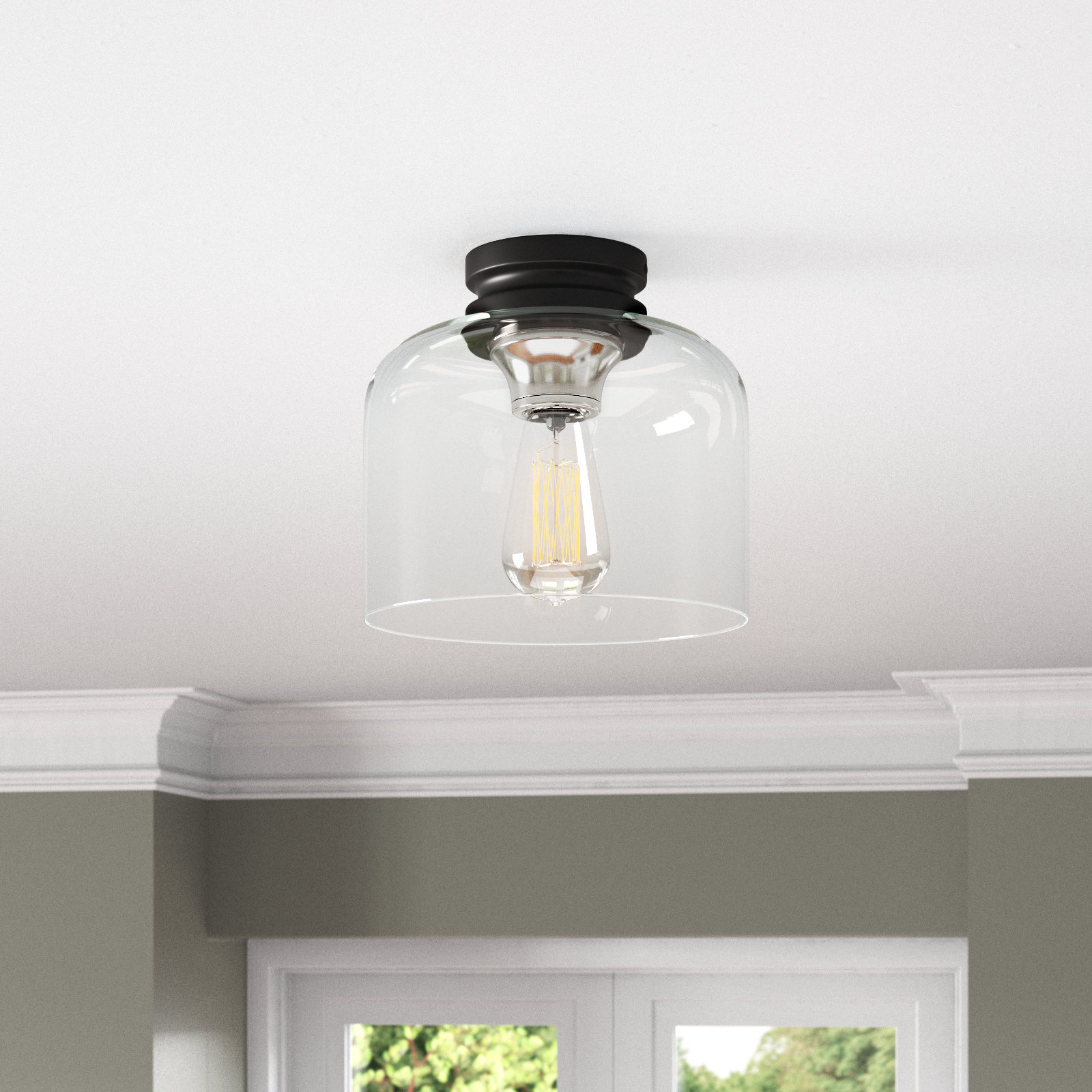 Piedmont Single Light Glass Flush Mount, Black