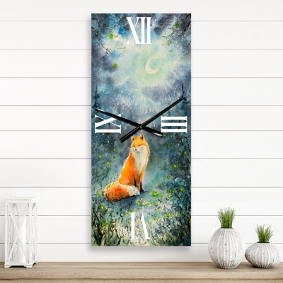 Fox Over A Night Sky - Children's Art Wall Clock
