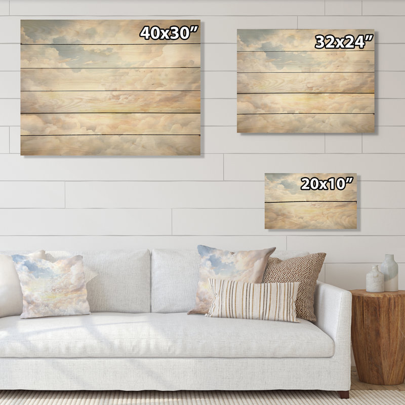 «Clouds Charm In Winter - Clouds Wood», art mural sur bois de pin naturel, H 30 po x l 40 po
