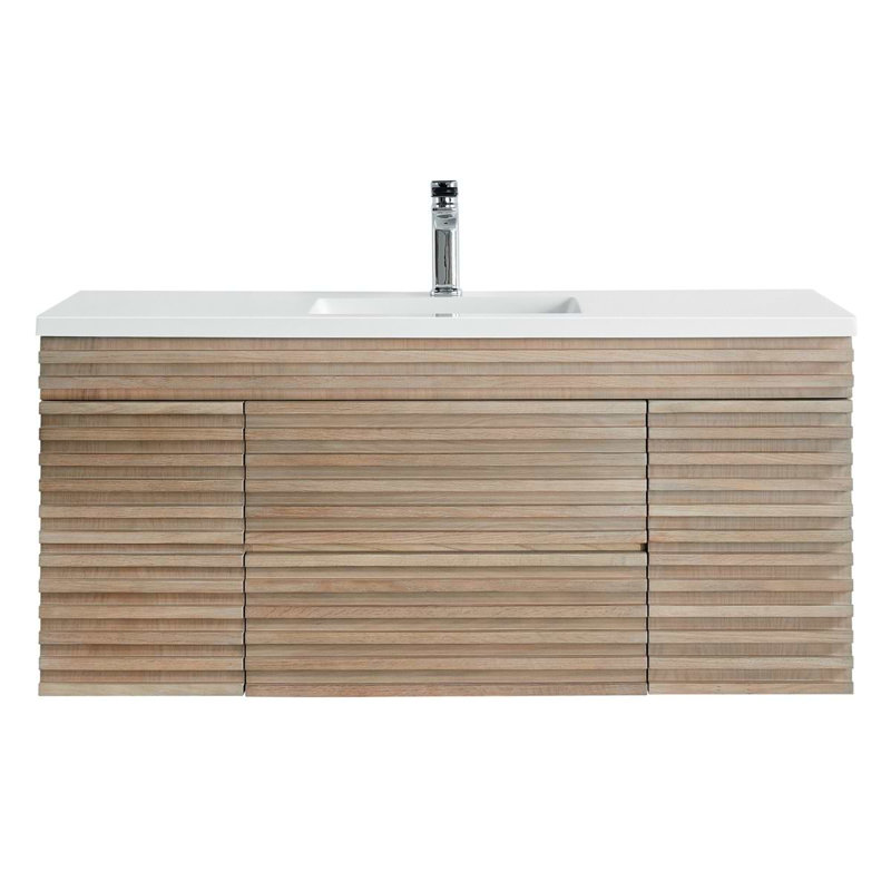 Gibson 48" Wall Mounted Single Bathroom Vanity with Top, 48", Light Wood