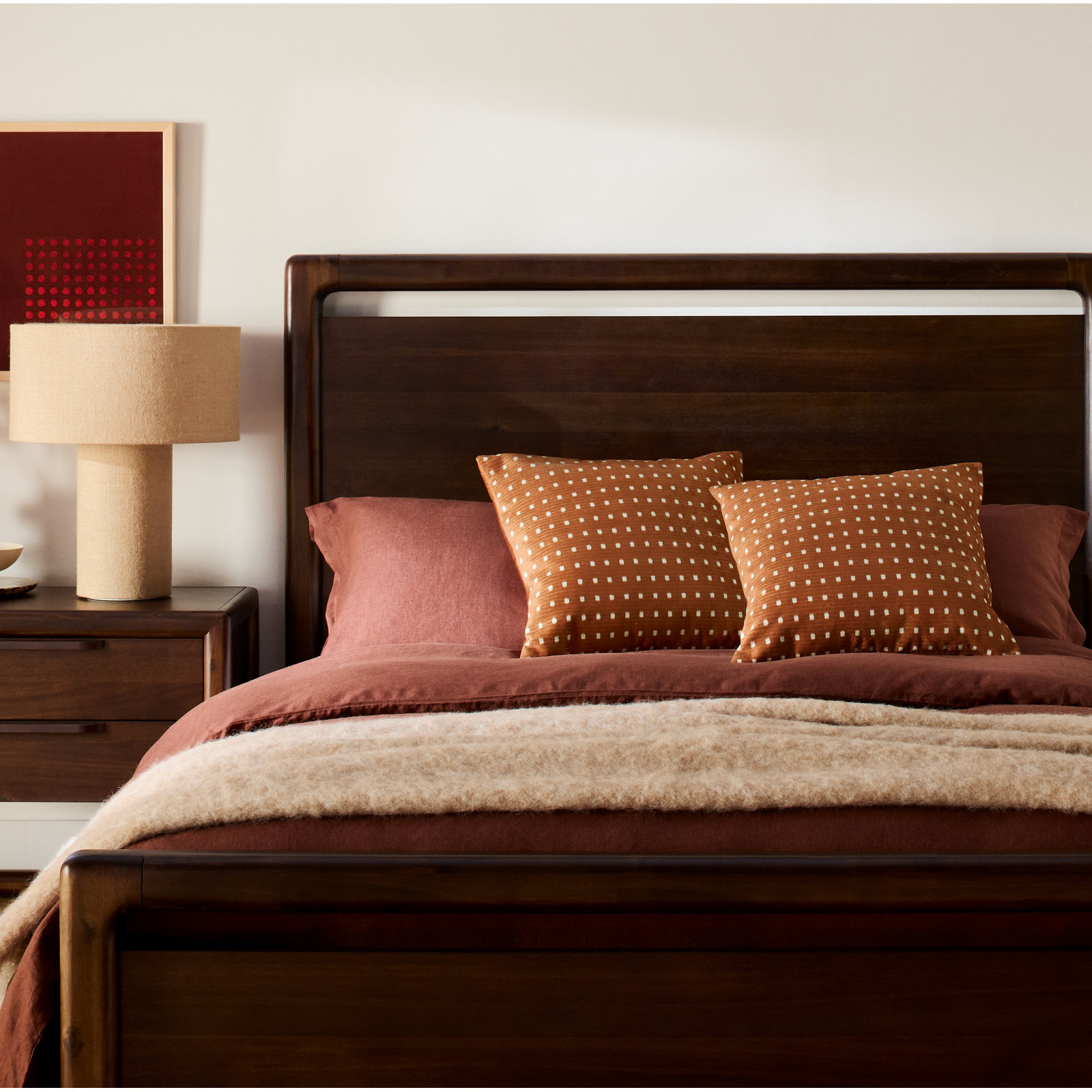 Rosy Solid Wood Platform Bed, Queen