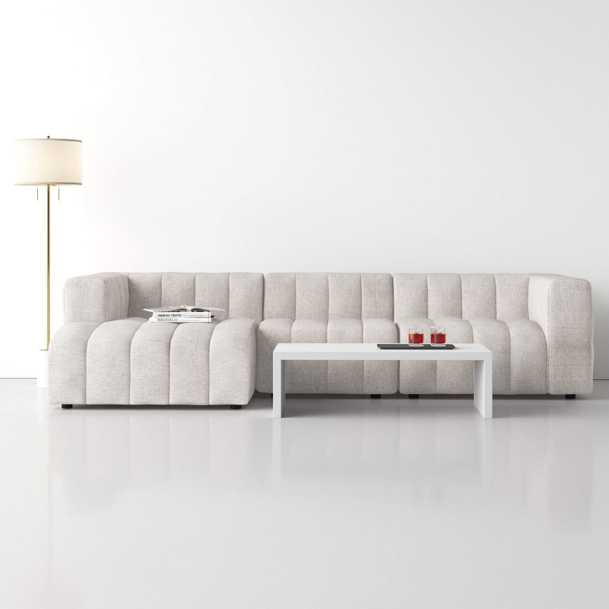 Bowry Modular Upholstered Chaise L-Sectional, Left Hand Facing, Black, Light Gray Napa Sandstone Polyester