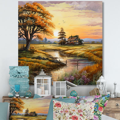 «Countryside Cottage by the River», reproduction sur toile