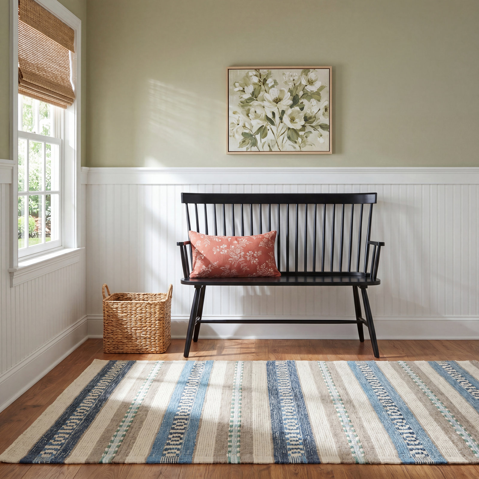 Long Slade Indigo Hand-Woven Striped Cotton Rug, Rectangle 3' x 5'