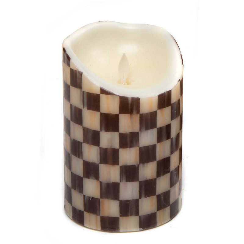 Courtly Check 8" Brown Flicker Flameless Pillar Candle with Remote