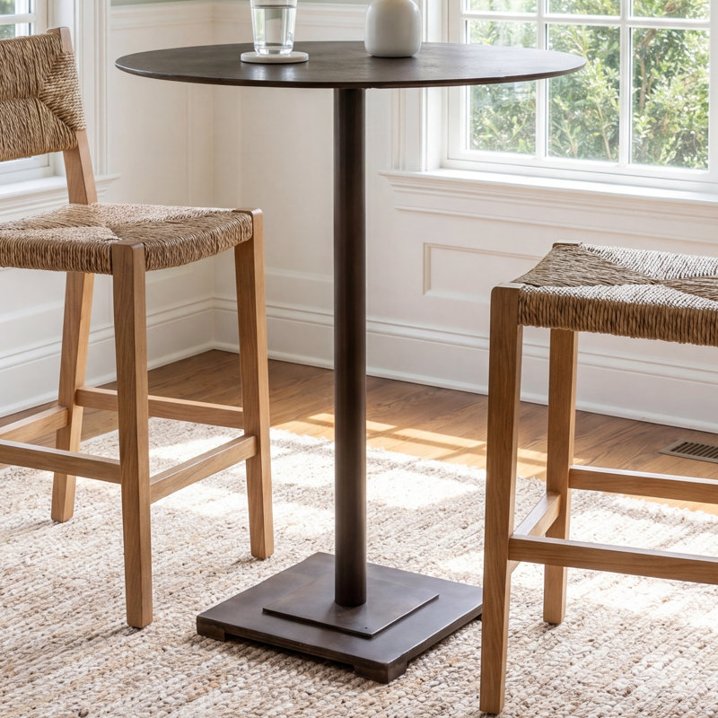 Nell Round Metal Dining Table, Aged Brass, 36" H x 32" L x 32" W