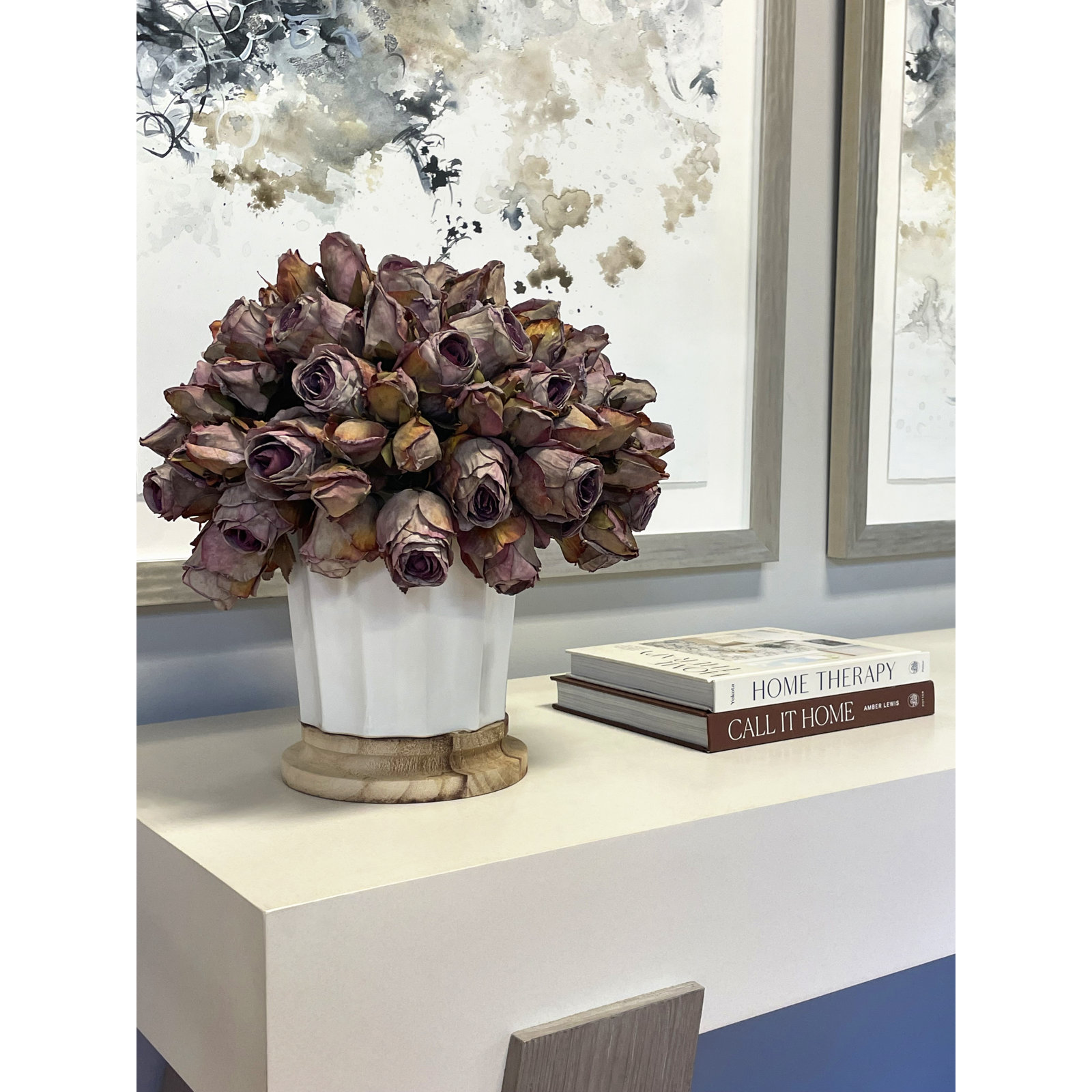 Polysilk Rose Arrangement in Pot, Gray