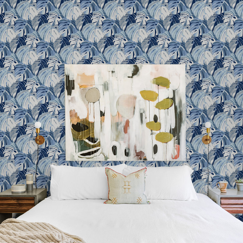 Rouleau de papier peint L 33 pi x l 20,5 po Mccubbin Monstera, Bleu