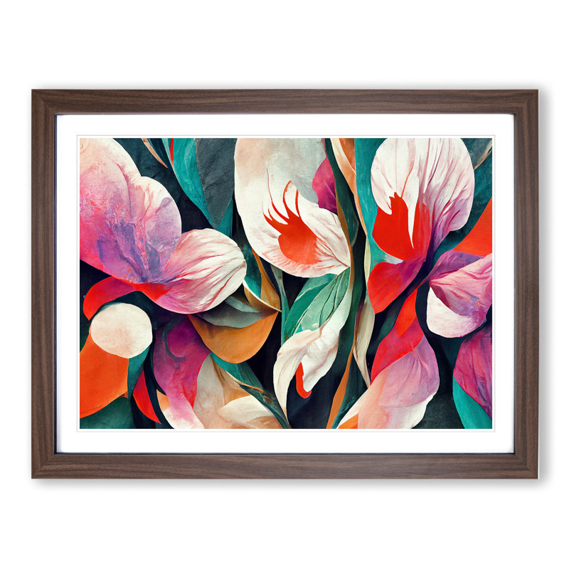 Floral Abstract Vol.4 - Single Picture Frame Print, 46cm H x 64cm W x 2cm D, Walnut