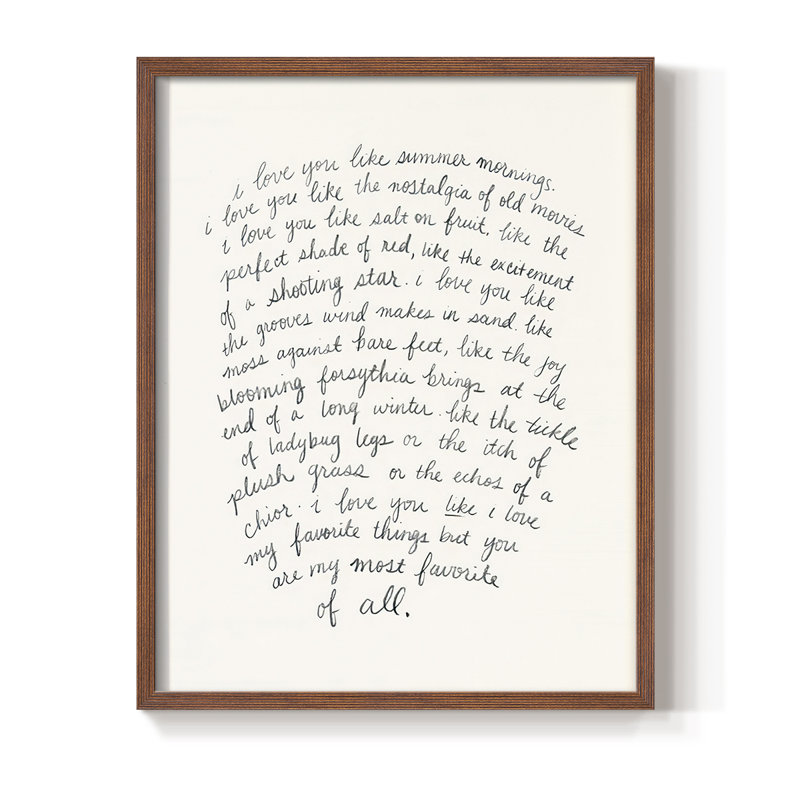 Lettre à un amoureux I, reproduction encadrée - bois massif, H 21 po x l 17 po, Noyer