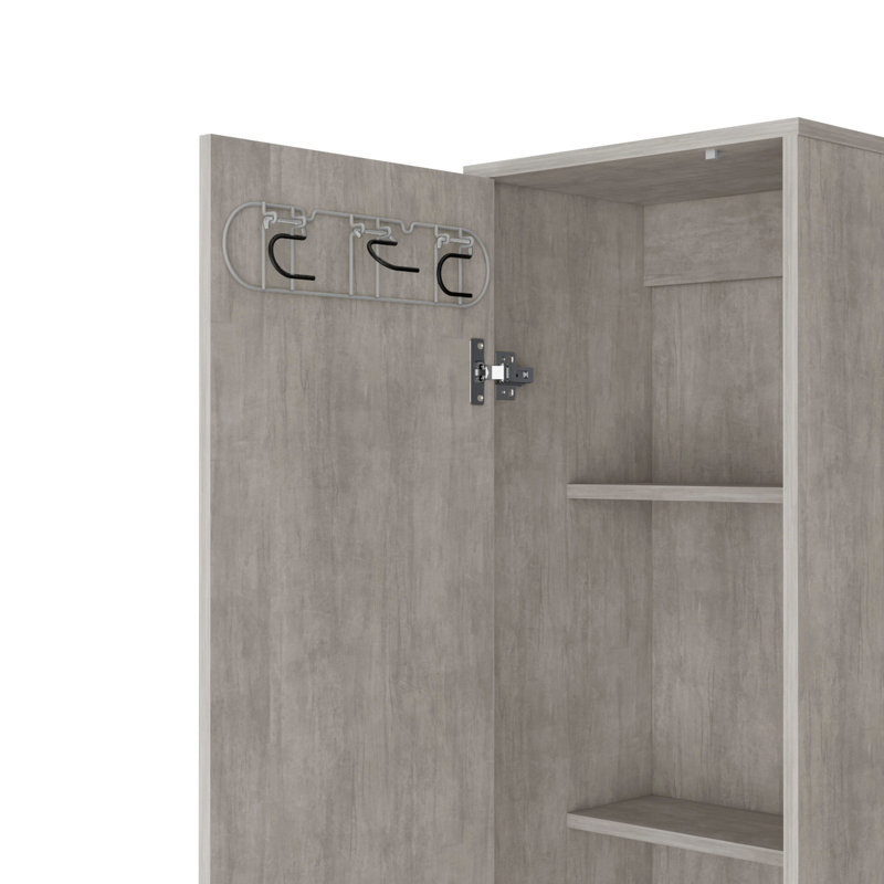Tall Cabinet With - 5 Shelves, Broom Hanging Feature, Convenience Storage Shelves Space Optimization For Home, Gray